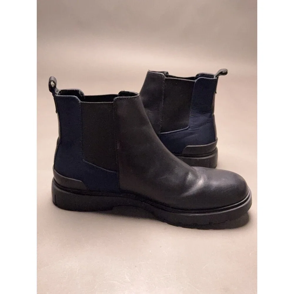 Calvin Klein CMMove Boots Mens Size 11 Black Blue Leather Chelsea Ankle Pull On